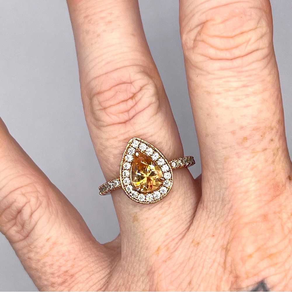 Peach CZ Pear cushion ring